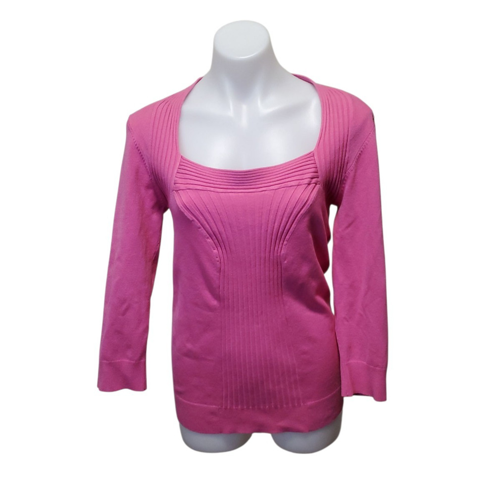 Vintage WR Hot Pink Silk Blend Ribbed Sweater Top XL Barbiecore Preppy Retro